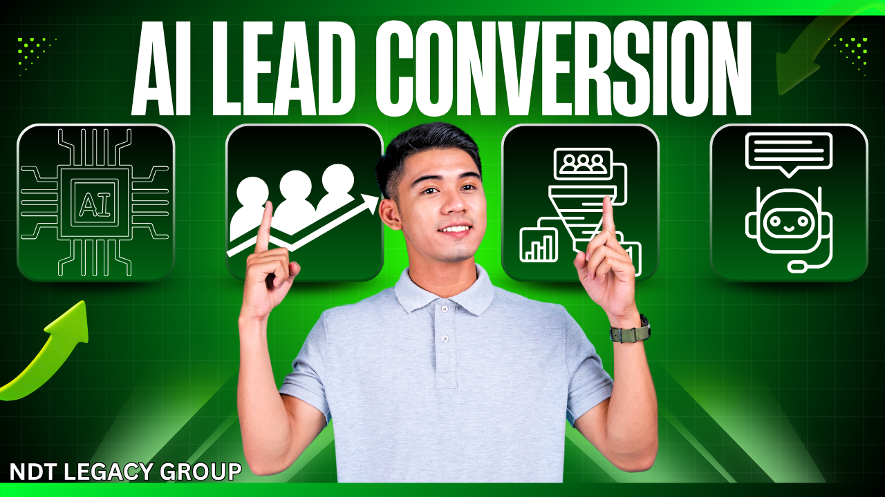 AI-powered marketing automation boosting lead conversion rates for SaaS and agency businesses — futuristic dashboard showing analytics, chatbots, and conversion metrics.